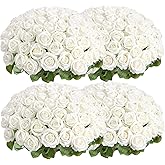 Auihiay 104pcs Roses Artificial Flower - Realistic White Fake Roses for Wedding Centerpieces, Table Decor, Valentine's Day, Mother's Day, and Home Party Decorations