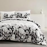 Wonderful Black and White Floral Comforter Set Queen - 3 Pieces Botanical Floral Printed Bedding with Pillow Sham, Morden Farmhouse Flowers Bedding Sets for All Season