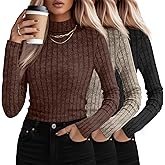 3 Pack Women's Mock Turtleneck Sweaters, Long Sleeve Ribbed Knit Tops Fit Soft Thermal Underwear, Lightweight Spring Pullover