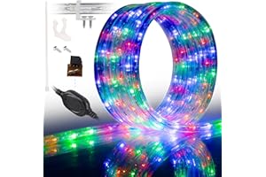 WYZworks 216LEDs, 20ft LED Outside Rope Lights, Waterproof Permanent Outdoor ETL Certified Connectable Clear Tube, Christmas Palm Tree Holiday Decorative Landscape Patio Accent Lighting - Colorful