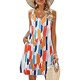 Zeagoo Summer Dresses for Women Boho Beach Dress Sleeveless Sundresses with Pockets Casual Loose Tank Tshirt Sun Dress