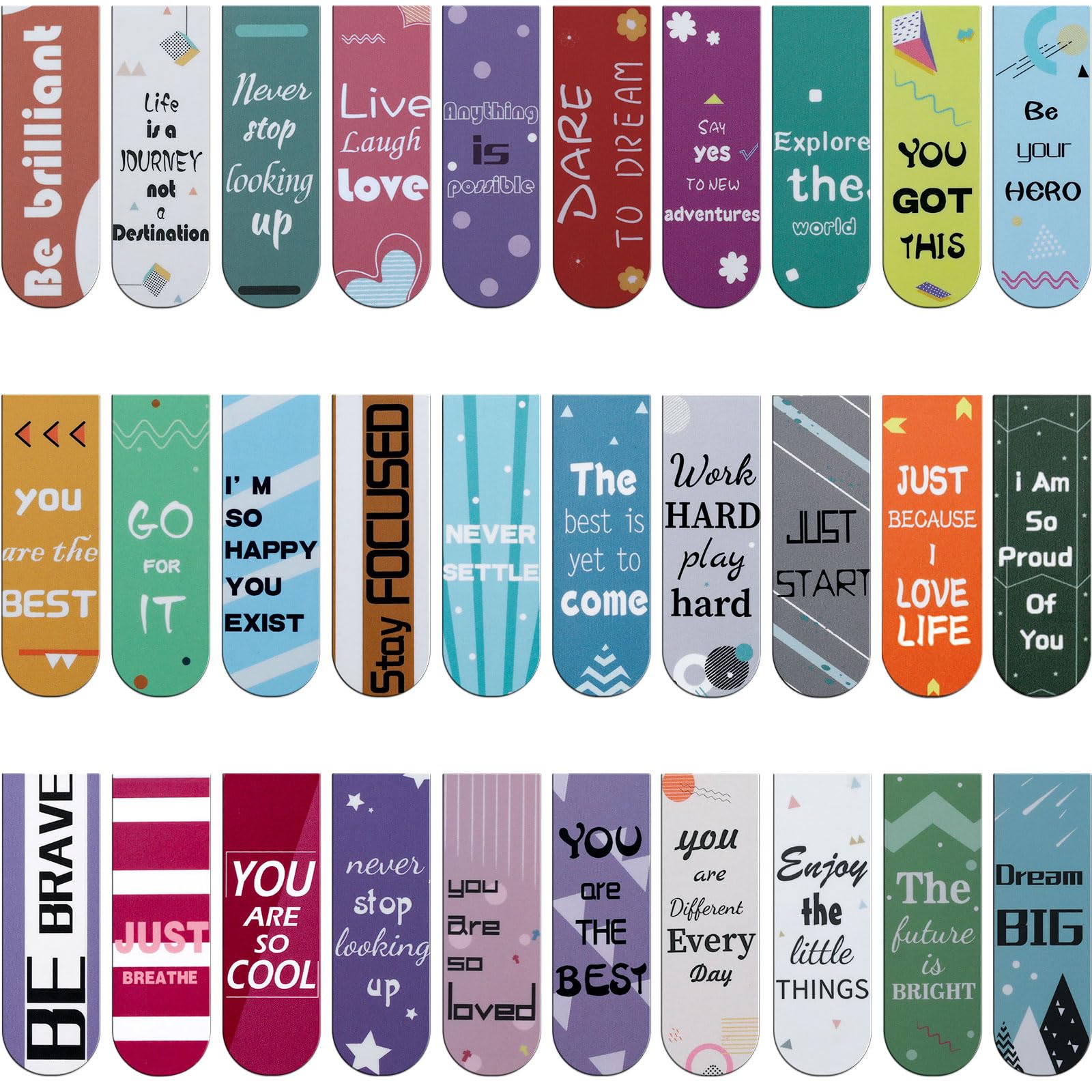 30 Pieces Inspirational Quotes Magnetic Bookmark, MWOOT Encouraging Page Book Markers Set,Assorted Motivational Magnetic Page Clips Bookmarks for Students Reading(2x6cm,30 Styles)