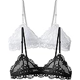 Cotorance Womens Lace Bra No Underwire Unlined Plunge Triangle Bralettes