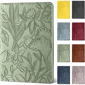 Tavonis Passport Holder for Travel Essentials，Cute Embossed Floral Pattern RFID Blocking Leather Passport Wallet Cover，Essent