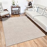SHACOS Soft Cozy Fluffy High-Low Pile Arch Rugs 4'x5'3" Non Slip Washable Modern Area Rug Stain Resistant Contemporary Carpet for Living Room Bedroom Dining Room, Beige