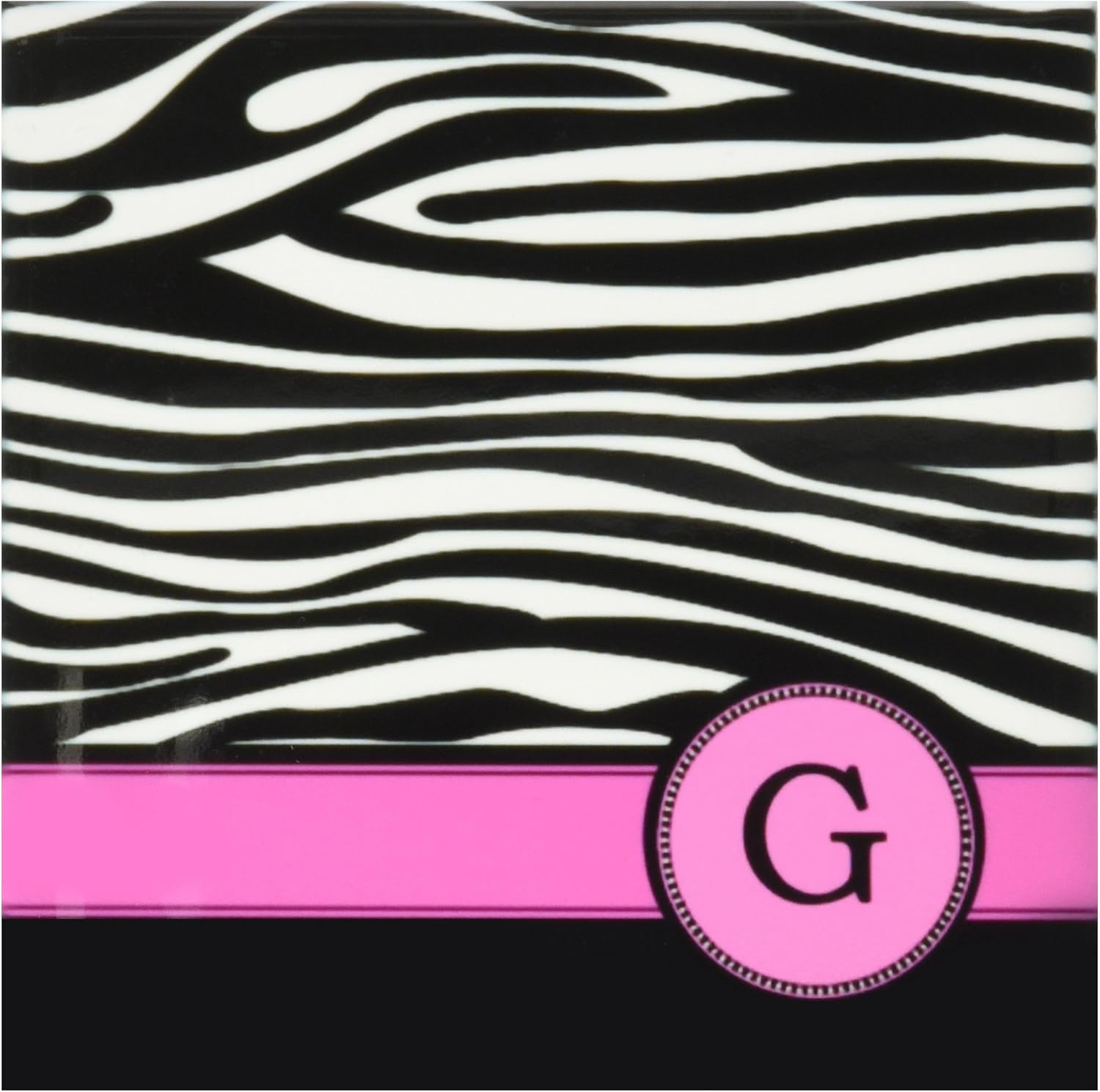 3dRose CST_154278_3 Letter G Monogrammed Black White Zebra Stripes Animal Print with Hot Pink Personalized Initial Ceramic Tile Coasters, Set of 4