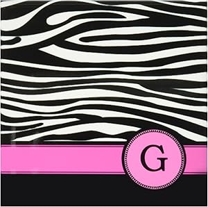 3dRose CST_154278_3 Letter G Monogrammed Black White Zebra Stripes Animal Print with Hot Pink Personalized Initial Ceramic Tile Coasters, Set of 4