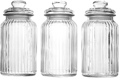 Maison & White Vintage Airtight Glass Jars Set of 3 for Kitchen Storage