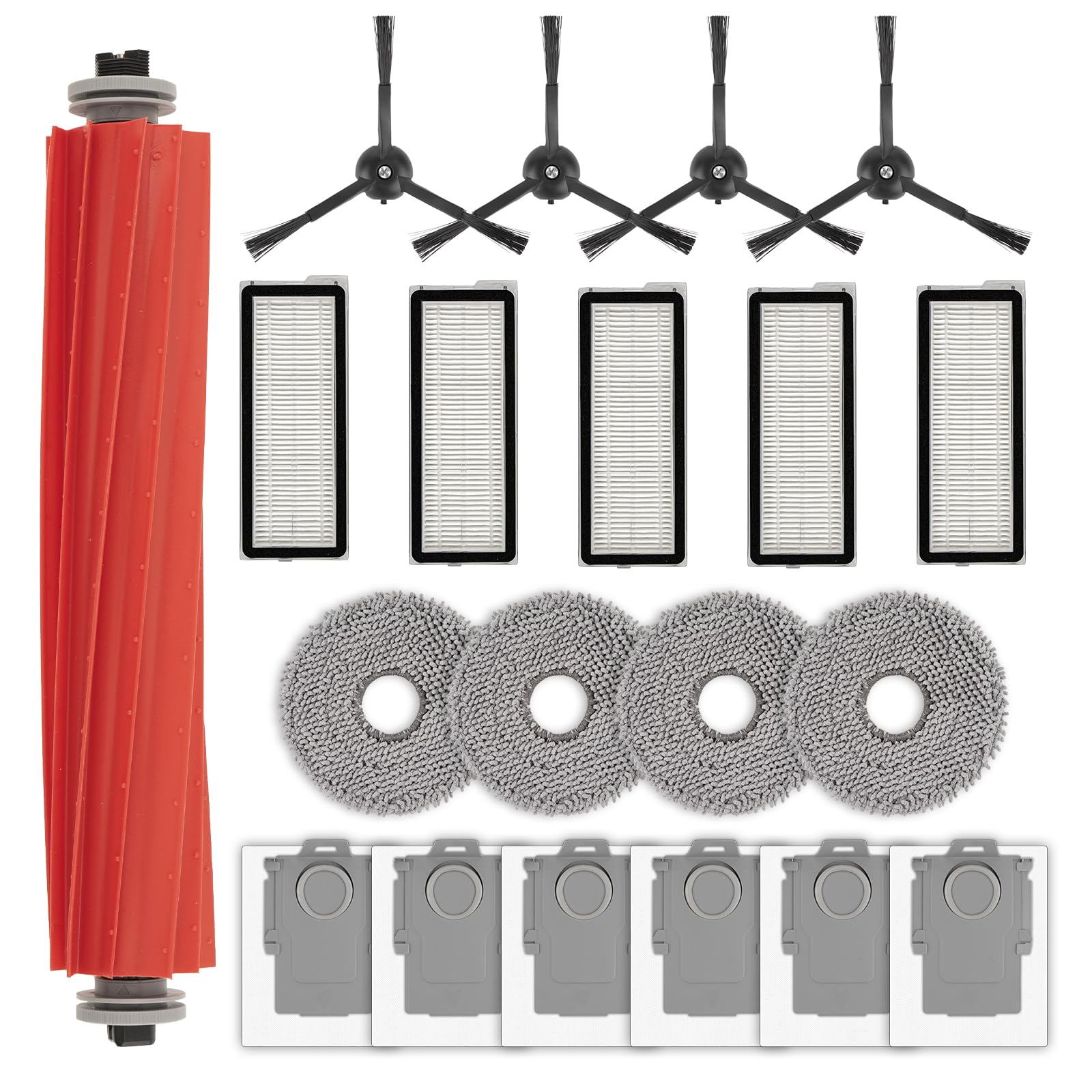 Photo 1 of (20 Pack) Q Revo S Replacement Parts Accessories Kit for Roborock Qrevo S, Qrevo Pro, Qrevo MaxV, QRevo Plus Robot Vacuum, 1 Roller Brush, 4 Black Side Brushes, 6 Dust Bags, 5 HEPA Filters, 4 Mop Pads