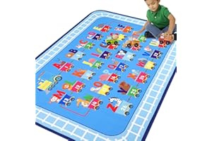 HIIARUG Kids Play Mat 5x7Ft,Playroom Rug for Kids,Non Slip Kids Rug for Playroom Bedroom Boys Train and Road Educational Classroom Rug Non-Slip Floor Carpet for Playroom Classroom Bedroom (Blue, 5'x7')