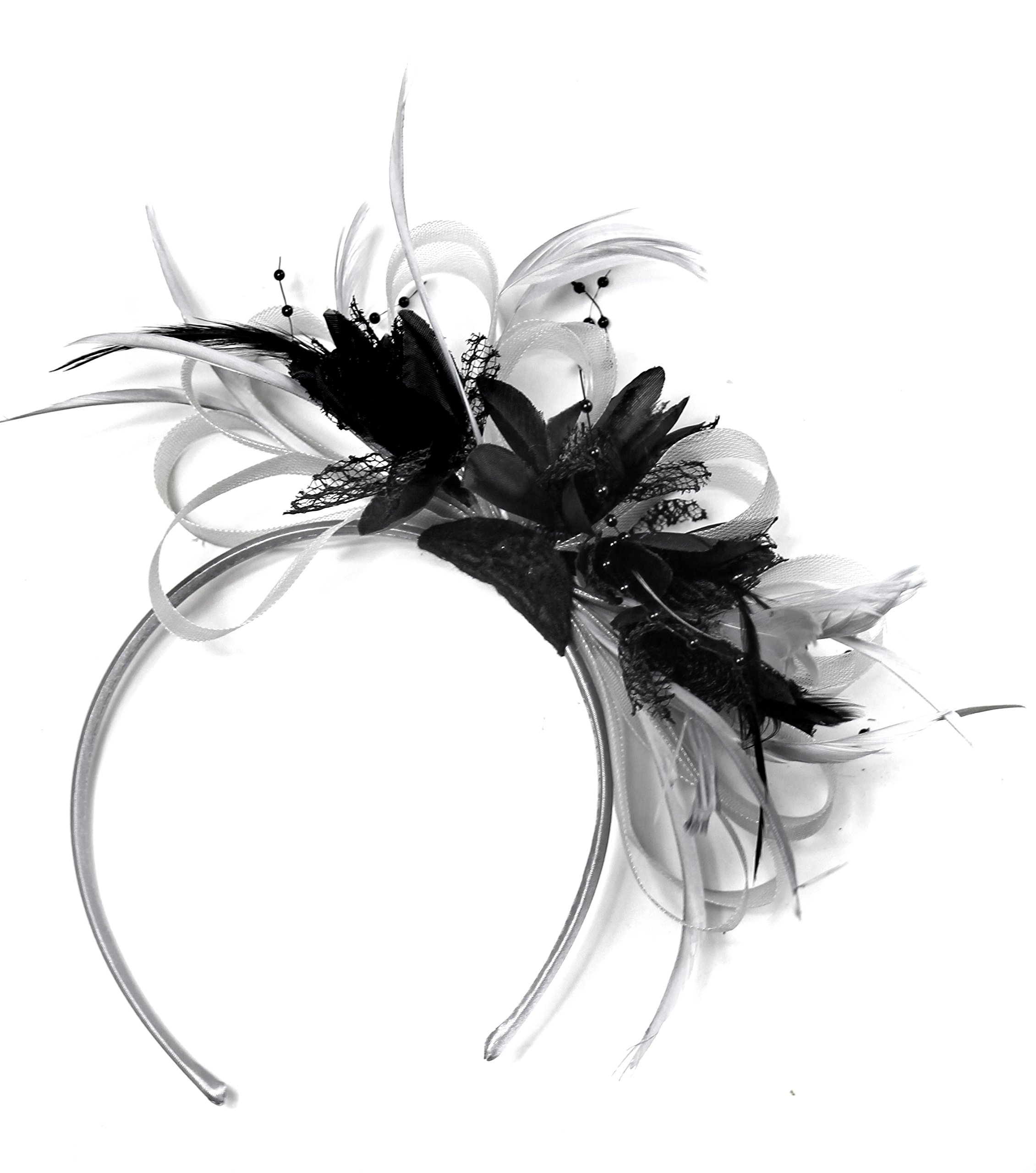 Silver Grey and Black Fascinator Headband for Weddings Royal Ascot Races
