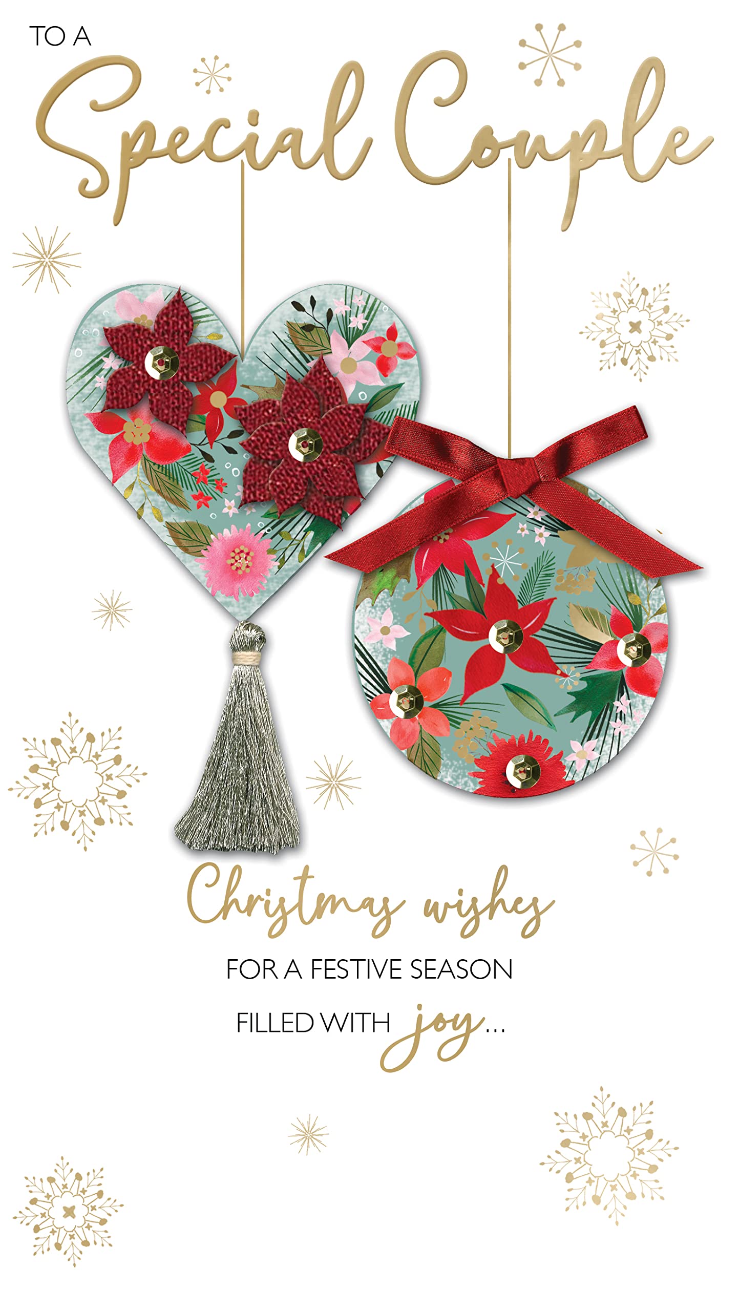 Special Couple Baubles Embellished Christmas Card Hand-Finished Champagne Cards XCDC411