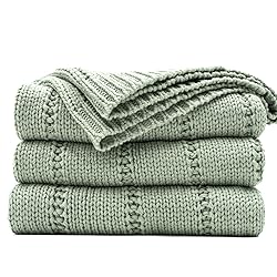 RECYCO Cable Knit Sage Green Throw Blanket Twin