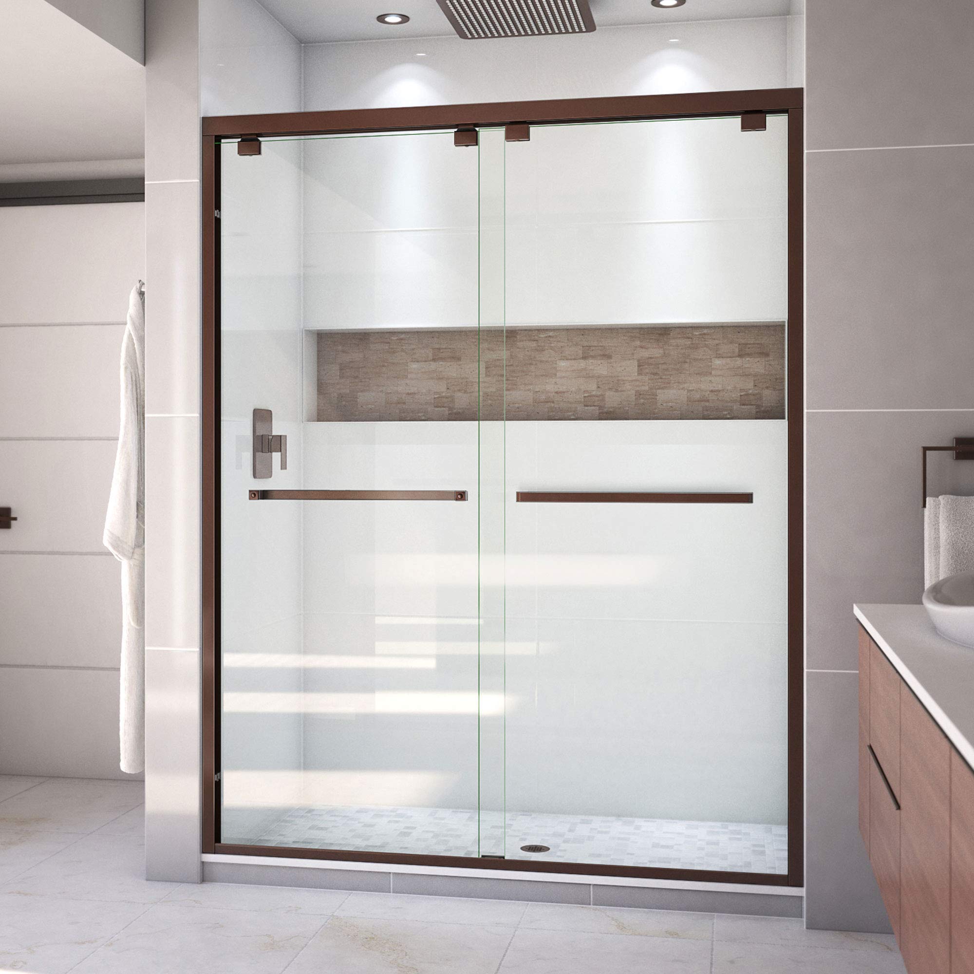 Photo 1 of *FRAME POLES ONLY FOR PARTS* DreamLine Encore 56-60 in. W x 76 in. H Semi-Frameless Bypass Shower Door in Oil Rubbed Bronze, SHDR-1660760-06