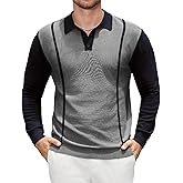 Men Knit Long Sleeve Polo Shirt Button Down Casual Collar Sweater Fashion Golf Polo Shirt