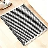 ArtyCozy Waffle Bath Mat, Super Absorbent Soft Non-Slip Boho Bath Rugs with Flat-Woven Hot Glue Backing for Bathroom, Machine Washable Bath Mats, 17" × 24", Grey & White