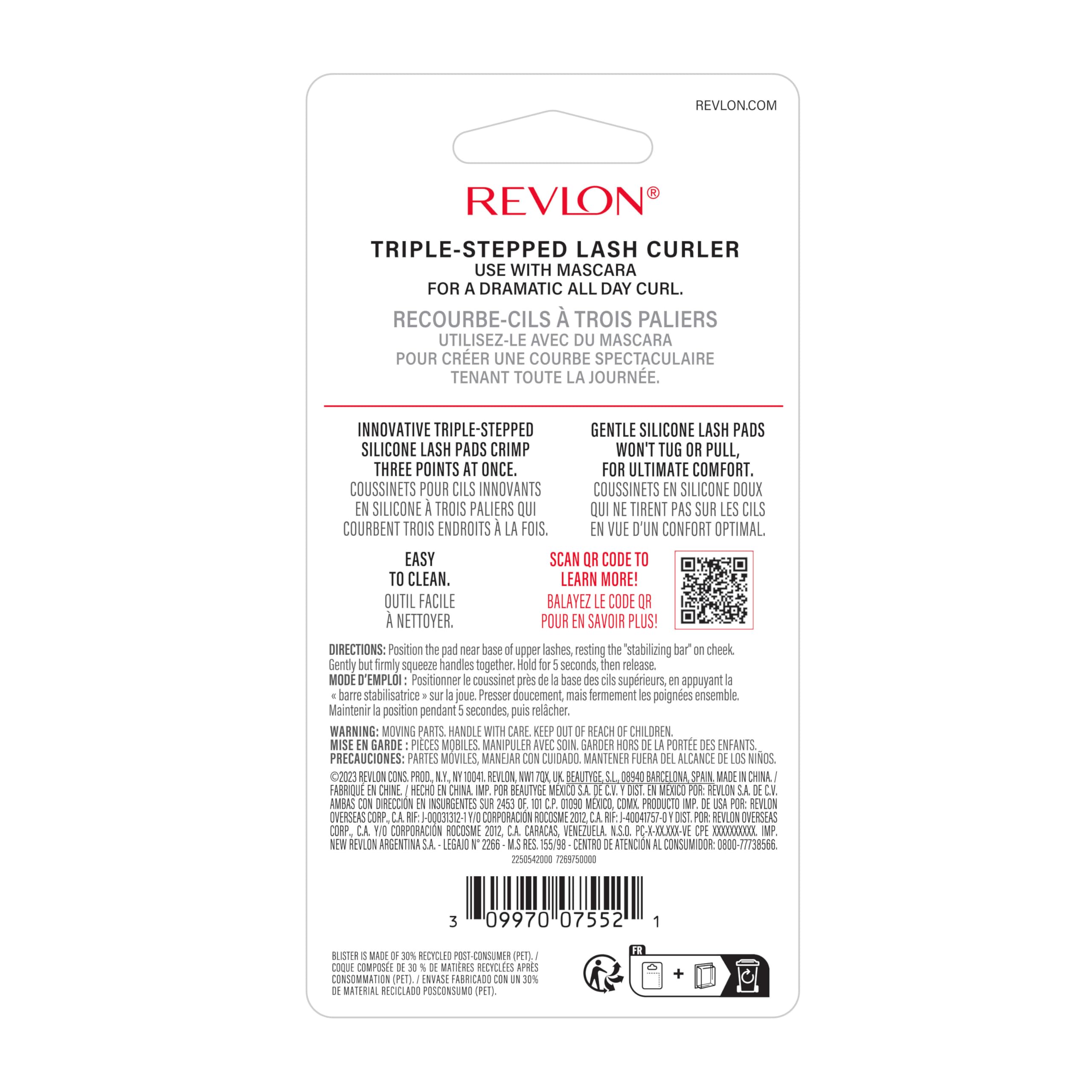 Revlon Triple-Stepped Lash Curler, Eyelash Lift For a Super-Curled Look in One Squeeze, 3-Tiered Pads for Gentle, Tug-Free Curling, 1 Count