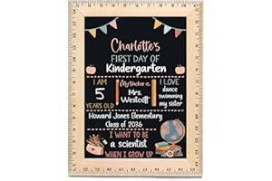 BLOOMOWL Bloom Owl First Day of School Chalkboard Sign - 11.5"x15" Reusable Back to School Photo Prop with Wooden Ruler Frame for Preschool, Kindergarten, and Beyond (Flags- Pastel)