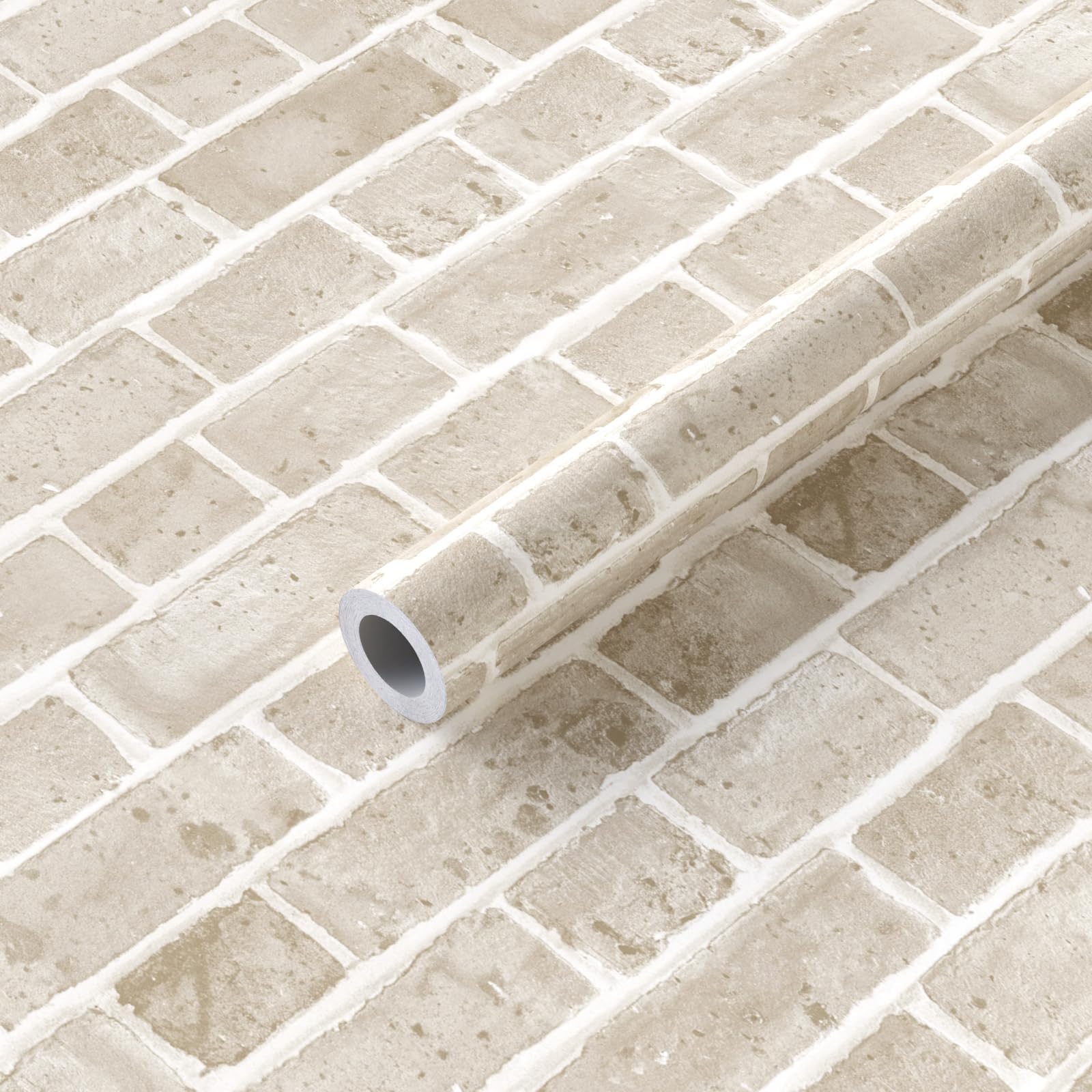 Photo 1 of Oxdigi Brick Pattern Peel & Stick Wallpaper - 17.7" x 118" (14.5 Sq.Ft) - Light Cream Brown Brick - Light Cream Brown Brick - Self Adhesive Film Removable Waterproof Contact Paper