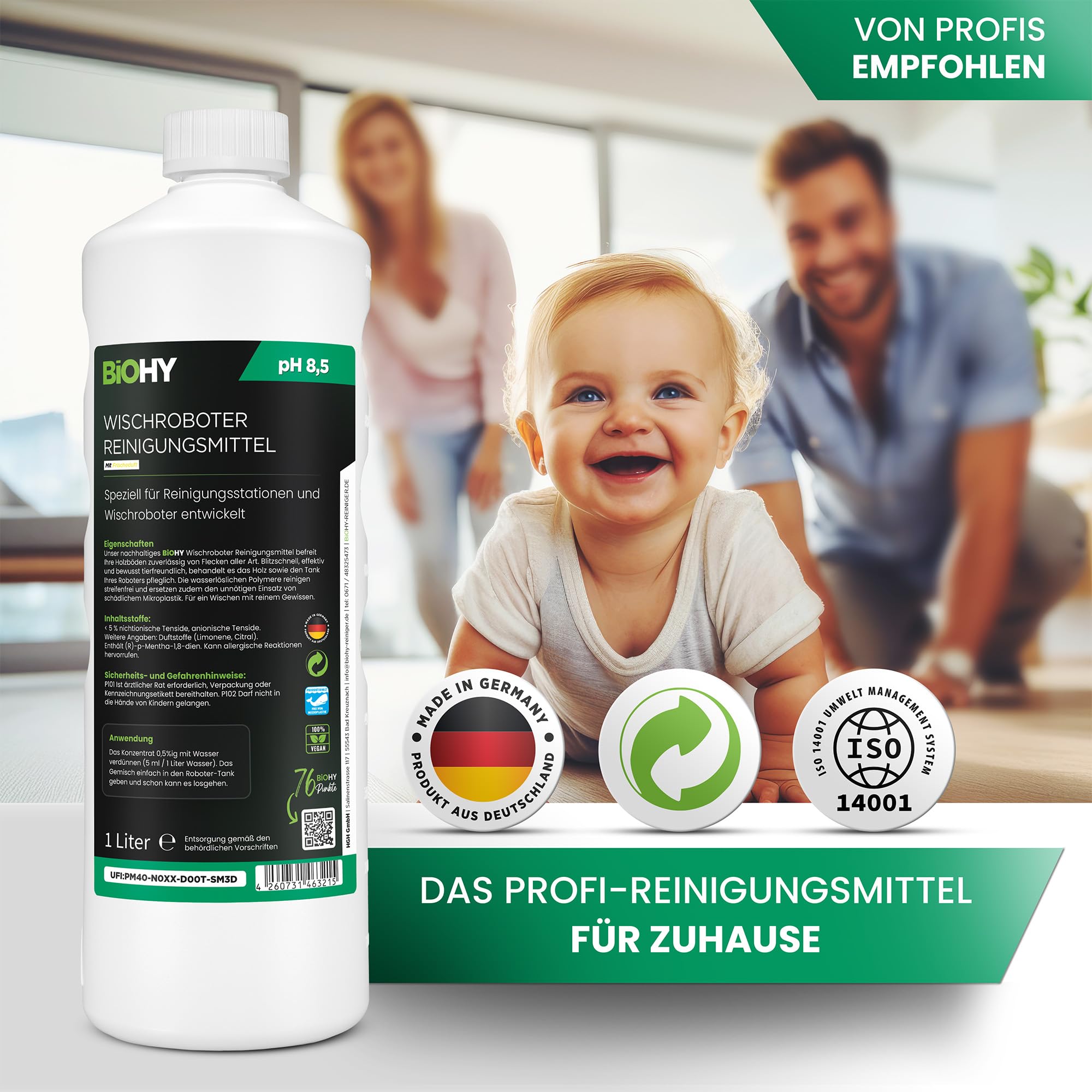 BiOHY Wischroboter Reiniger für Station mit Frischeduft (1L) | Bodenreiniger Wischroboter & Reinigungsmittel für Saugwischer und Saugroboter Konzentrat für Parkett, Fliesen & Hartböden 5