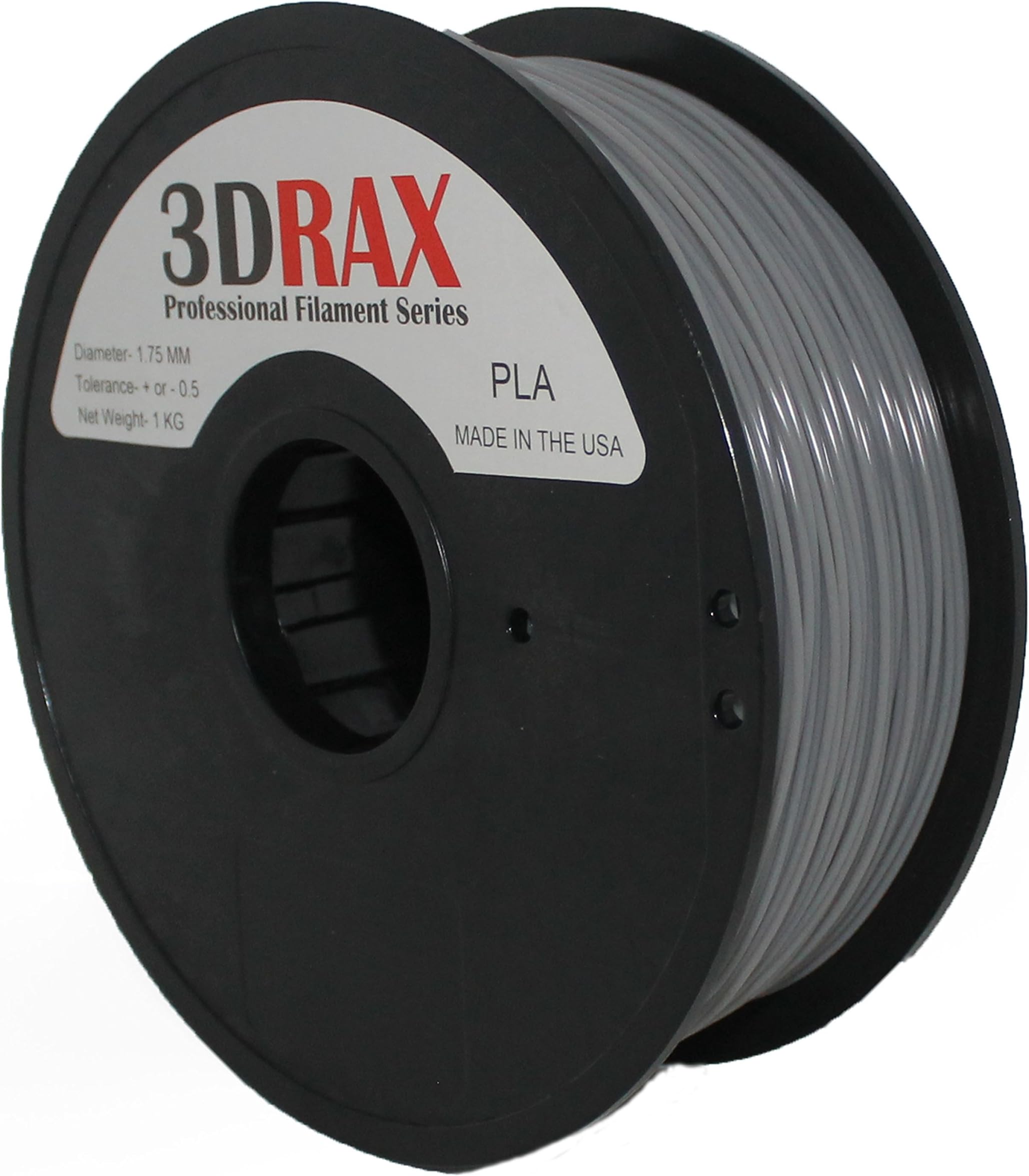 3DRAX 3D GREY PLA (Plus) PRINTER FILAMENT-1KG (2 lb) 1.75 mm +/- 0.05 mm Accuracy- 2.2 lb Spool-Grey PLA