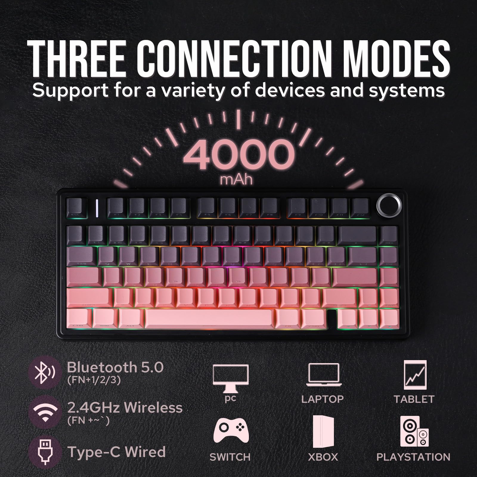 EPOMAKER X Aula F75 75% Wireless Gaming Keyboard, Bluetooth/2.4GHz/USB-C, Hot Swappable Creamy Mechanical Keyboard with 5-Layer Padding&Knob, NKRO, RGB (Black Pink)