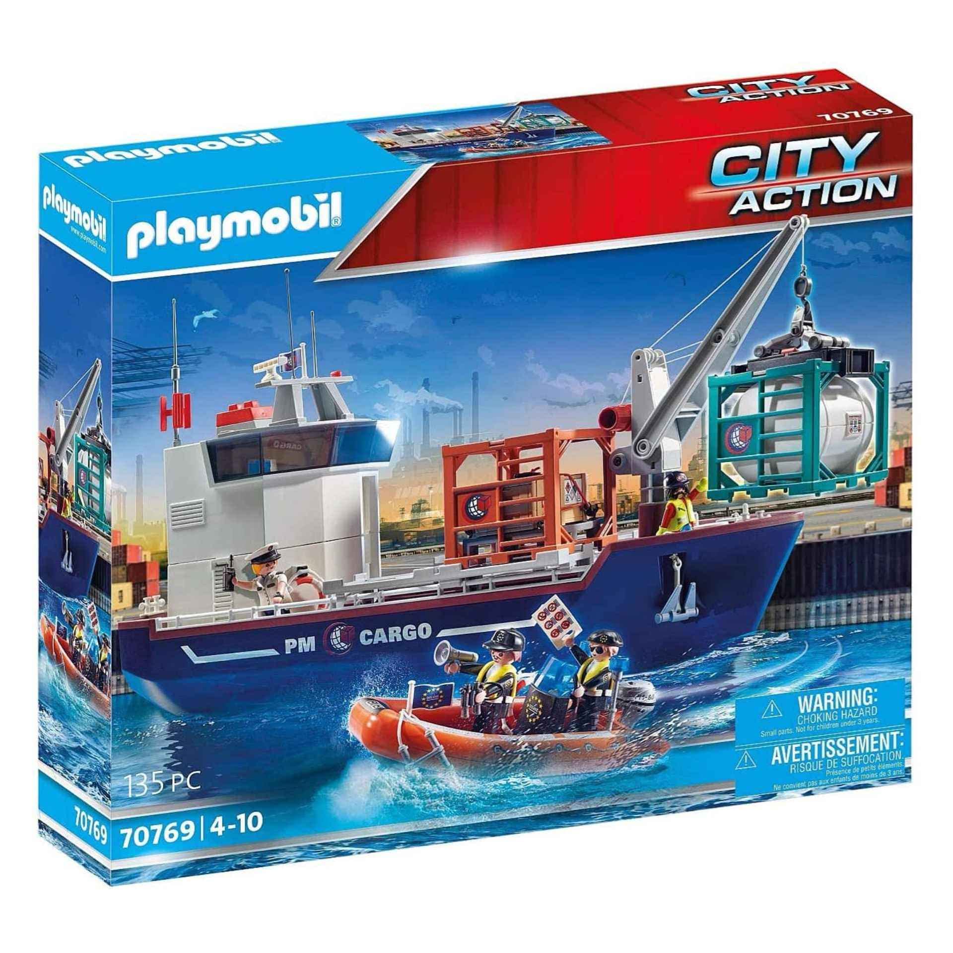 Playmobil City Action 70769 Cargo Ship with Boat, Floats, for Children Ages 4+