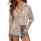 siliteelon Striped Button Down Shirts for Women Long Sleeve Collared Blouses Dressy Casual Knitted Trendy Cute Tops