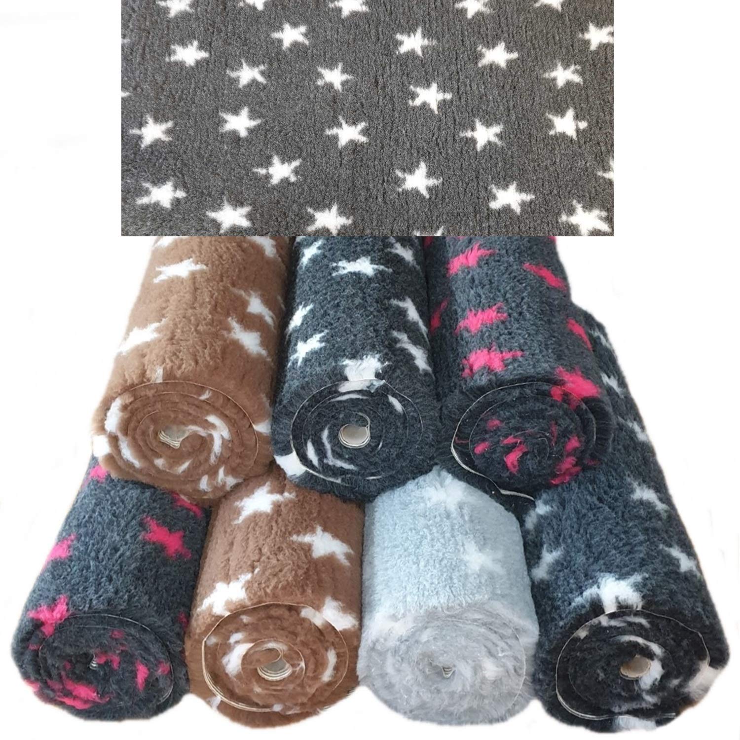 PnH Veterinary Bedding ® NON SLIP - STARS - DOG BED - WHELPING FLEECE - Stars Design Rubber Backed Vet Bed Roll Or Pieces - Choice Of Sizes And Colours (75cm x 50cm, Charcoal with White Stars)