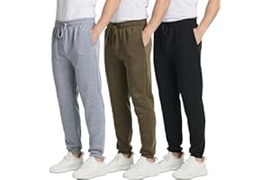 Real Essentials 3 Pack: Men's Fleece Elastic Bottom Jogger Sweatpants with Pockets (Available in Big & Tall)