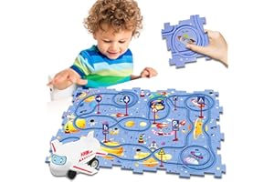 VEOOK 25PCS Puzzle Car Tracks with Vehicles,Puzzle Track Play Set for Toddlers Rail Car Building Toys Gifts for 3+ Years Kids Educational Montessori Toys (Space Theme1)