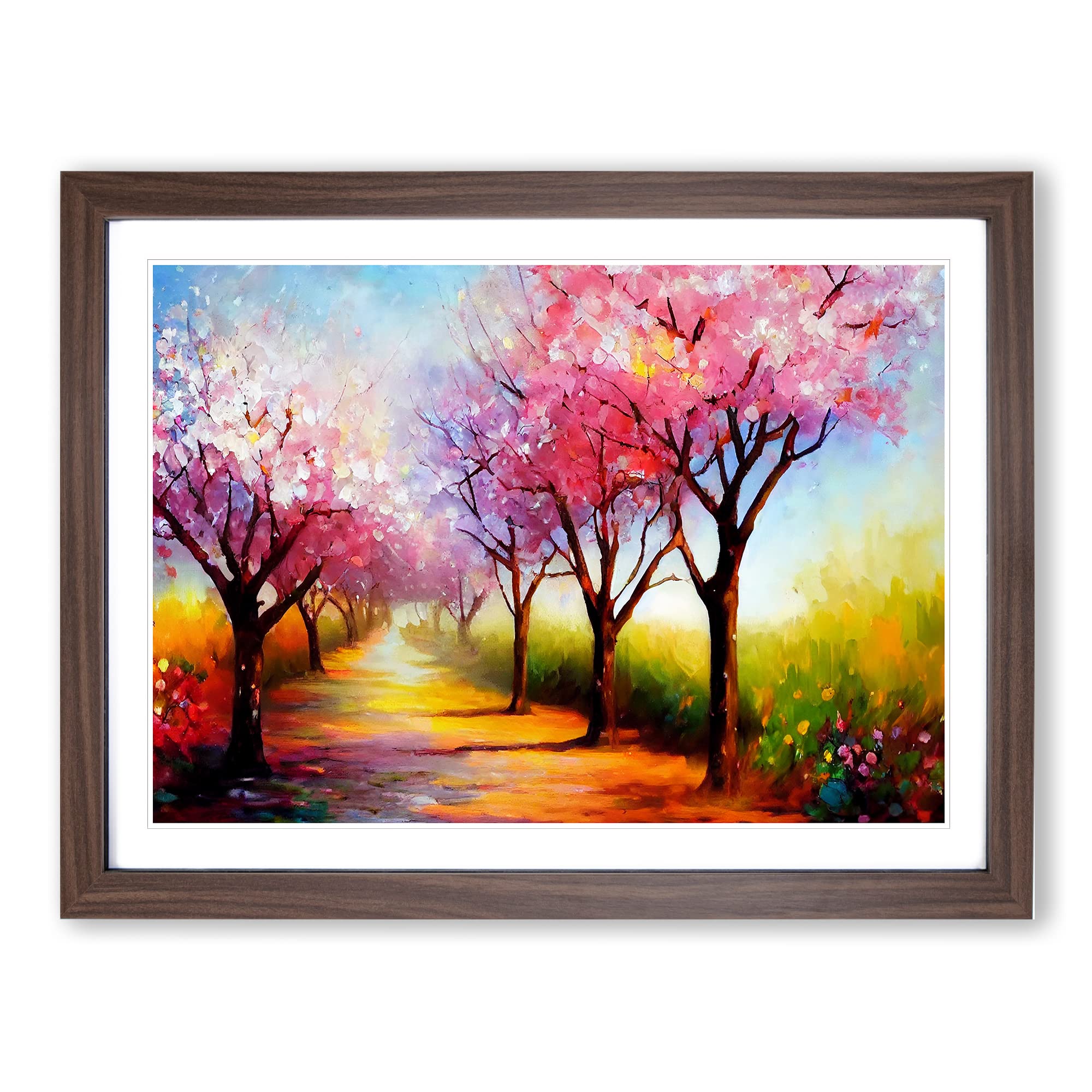 Cherry Blossom Tree Park Vol.7 Framed Print | A4 Walnut Framed Wall Art | Ready to Hang | Modern Floral Picture | Living Room Bedroom Lounge Office
