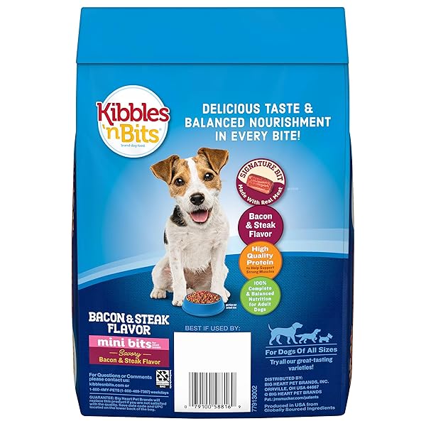 KIBBLES ‘N BITS MINI BITS SMALL BREED SAVORY BACON & STEAK FLAVOR DRY DOG FOOD, 3.5 LB. BAG