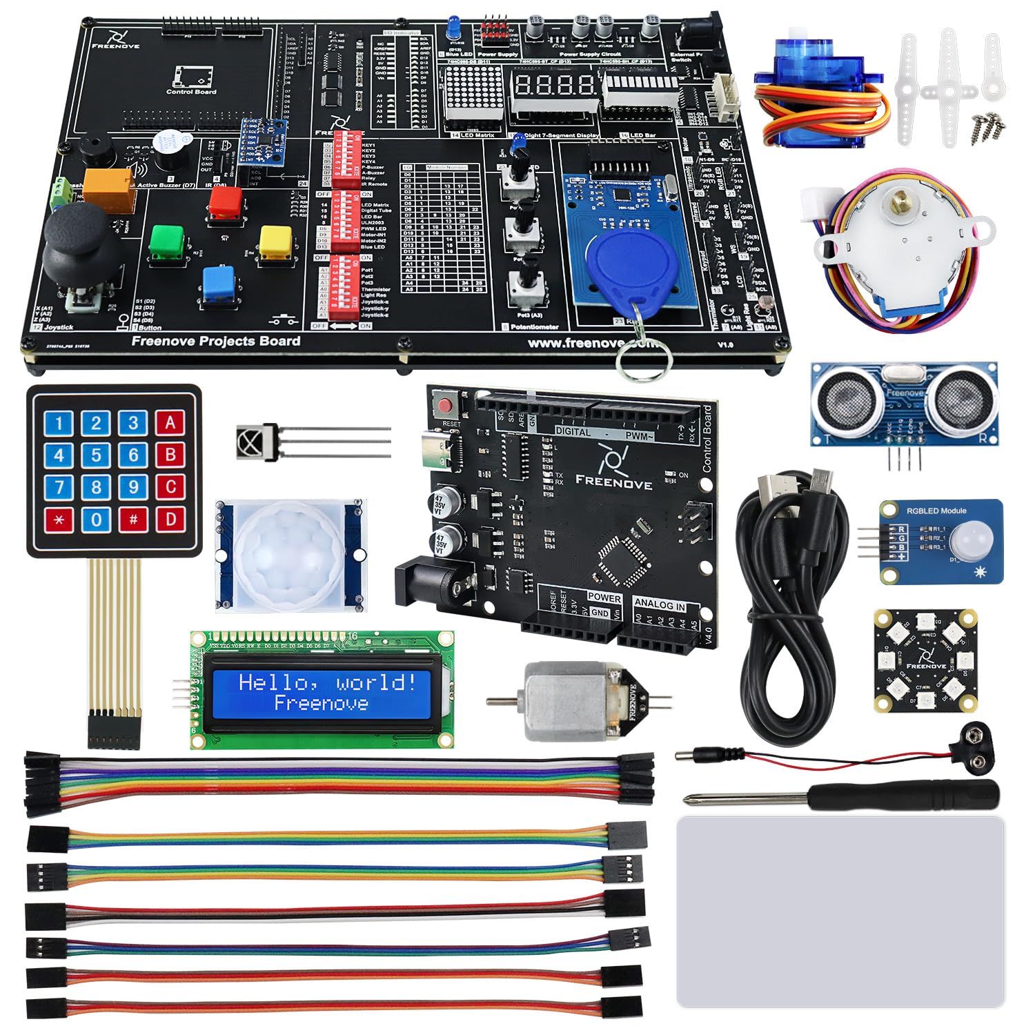 Freenove Projects Kit with Control Board V4 (Compatible with Arduino IDE), 238-Page Detailed Tutorials, 46 Projects, No Soldering, Simple Wiring