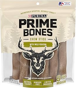 Purina Prime Bones Natural Dog Treats Made in USA Limited Ingredient Rawhide Free Wild Venison Chew Stick