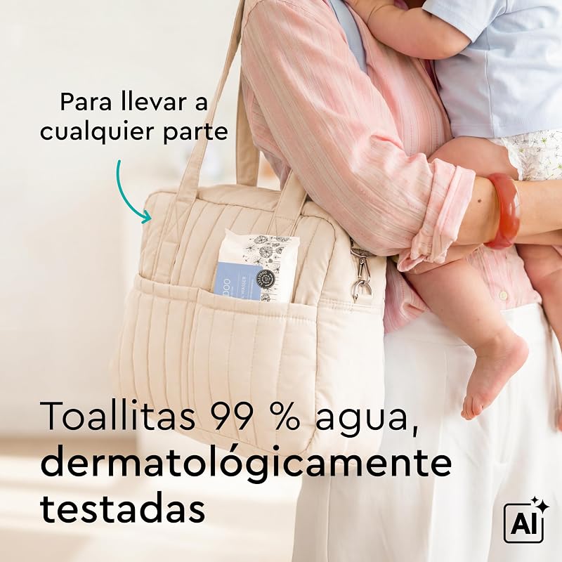 Lenços umedecidos LILLYDOO com 99% de água, 10 embalagens de 15 (150 unidades), 100% sem plástico, sem perfumes e macios como algodão e água