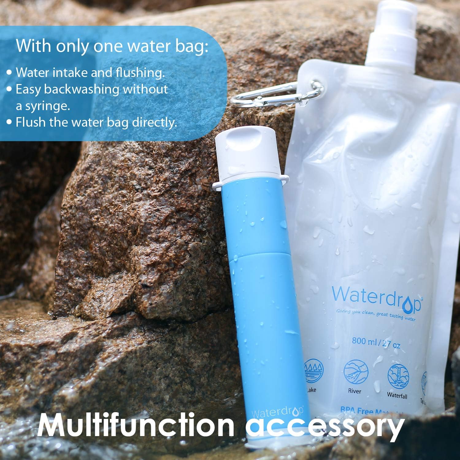 Waterdrop Water Filter Straw, Portable Camping Filtration System, Drinking Water Purifier for Emergency Hiking Travel Backpacking, Pack of 3 : Sports & Outdoors