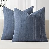 MIULEE Decorative Linen Check Throw Pillow Covers Neutral Farmhouse Vintage Pillow Covers 20x20 Set of 2 Boho Modern Home Decor for Sofa Couch Bedroom Cushion Blue