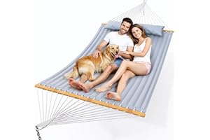 Double Tree Hammock with Spreader Bar & Detachable Pillow,500lb Heavy Duty 2 Person Hammock for Outdoor,Camping, Beach & Back