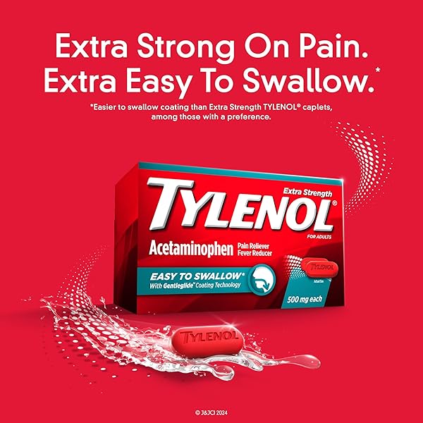 TYLENOL EXTRA STRENGTH EASY TO SWALLOW ACETAMINOPHEN, PAIN RELIEVER & FEVER REDUCER COATED CAPLETS FOR ADULTS WITH GENTLEGLIDE TECHNOLOGY, 500 MG EXTRA STRENGTH ACETAMINOPHEN, 50 CT