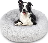 Enjamoy Plush Donut Dog Bed Grey 80cm Calming Round Self-W warming