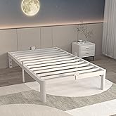 ITIMIDI 12 Inch White Twin Bed Frames, Metal Twin Size Platform Bed Frame with Round Corner Legs, Heavy Duty Steel Support 3500 LBS, Storage Space, No Box Spring Needed, Noise Free, Easy Assembly