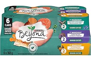 Beyond Grain Free Natural Wet Dog Food, Ground Entree Variety Pack 3 Flavours - 368 g Can (6 Pack)