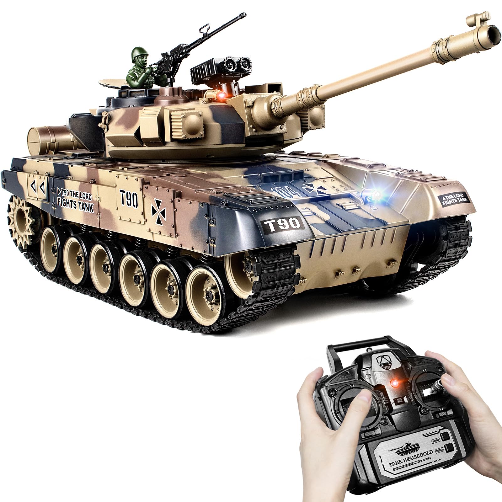 Supdex RC Tank, 1:18 Russian T 90 Remote Control Tank, Military Model Toy, 2.4Ghz Army RC Model, Smoke, Engine Sound, Lights, BB Projectile Shooting with Recoil, Gift for Adults and Kids — image 1