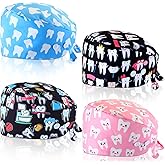 Unittype 4 Pcs Nurse Caps for Women Nursing Working Caps with Button and Sweatband Adjustable Elastic Scrub Hats for Dentist