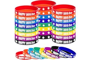 Wehhbtye 24PCS Happy 100th Day Wristbands-Colorful 100th Day of School Silicone Bracelets,Student Rubber Bracelets for Kids Children School Party Gift Favors Supplies