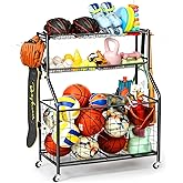 Kinghouse Rolling Sports Equipment Organizer with Wheels, Garage Ball Storage Rack for Basketball, Toys, for Garage, Indoor, Gym, Outdoo, Includes Metal Storage Bin, Bat Holder, Hooks, 46.5" H