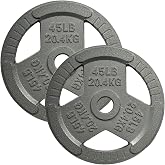 Yes4All Tri-Grip Handles Cast Iron Olympic Weight Plates, 2-Inch Weight Plates for Weight Lifting with Smooth and Durable Finish, Suitable for Strength Training Exercises (Single, Pair and Set)