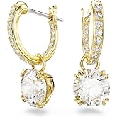 Swarovski Stilla drop earrings, Round cut, White, Gold-tone finish