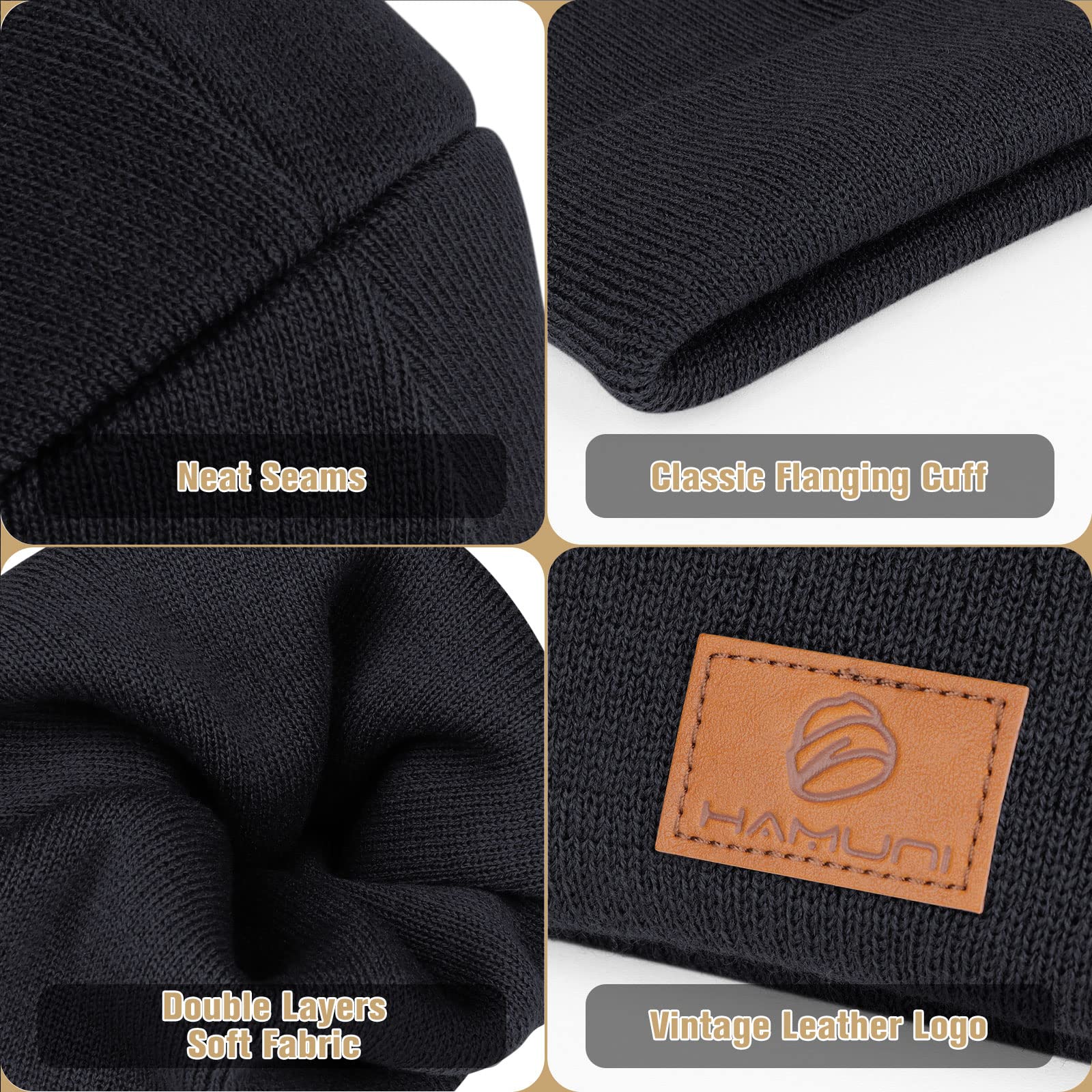 HAMUNI Beanie Mütze für Herren Damen, Klassische Wintermützen Bequem Atmungsaktiv Weich Acryl Beanie Hat Strickmütze Vintage Einfarbig Strick Bündchen Beanies Unisex 3